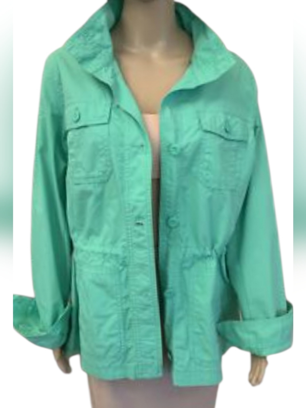 Eddie Bauer Women Utility Jacket Green Button Front XL‎